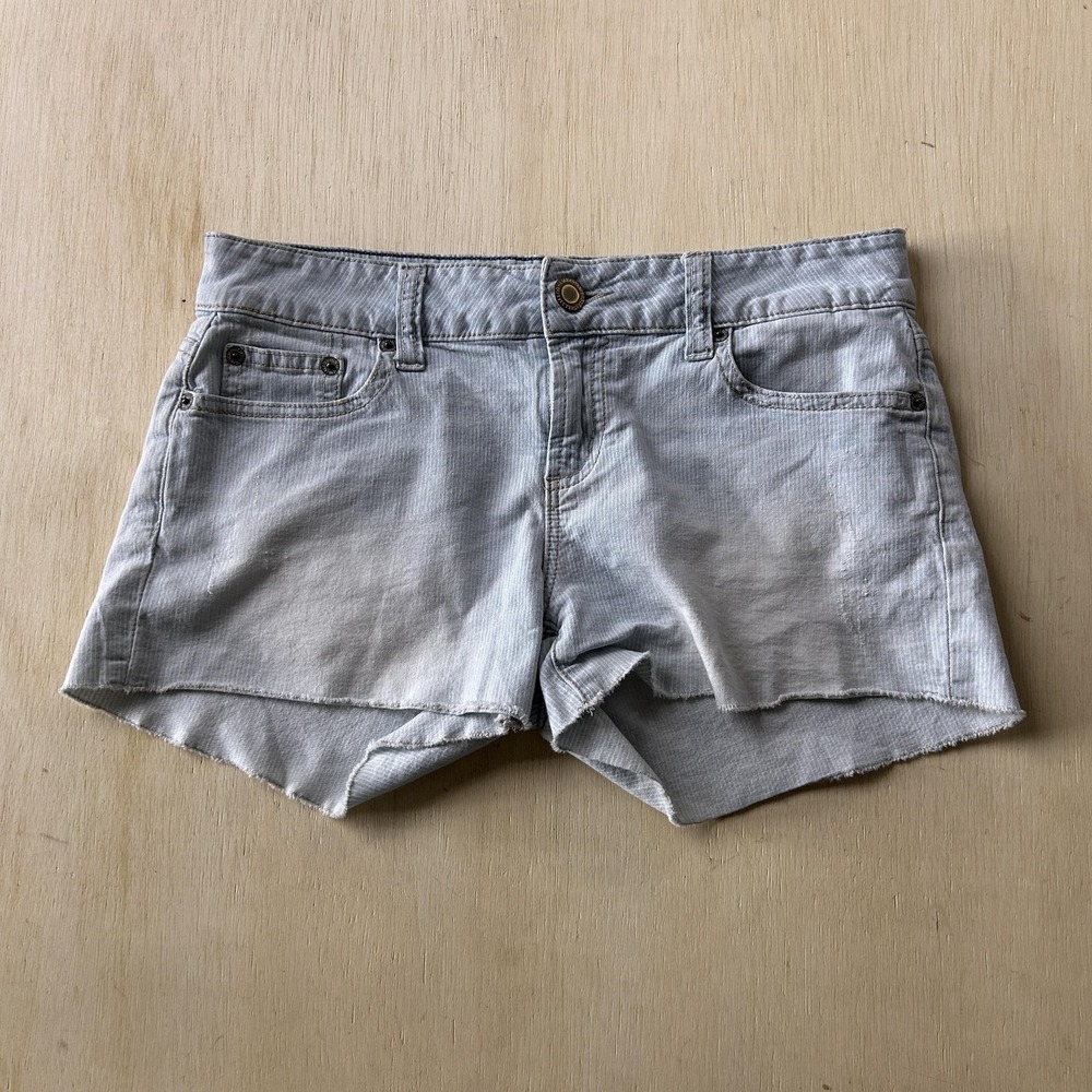 Y2K American Eagle Shorts Womens 4 Blue Denim Pinstripe Cutoff Stretch Casual
